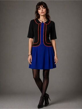 Vintage Cacharel Paris Colorblock Mod Black Blue French Designer Dress Size 4